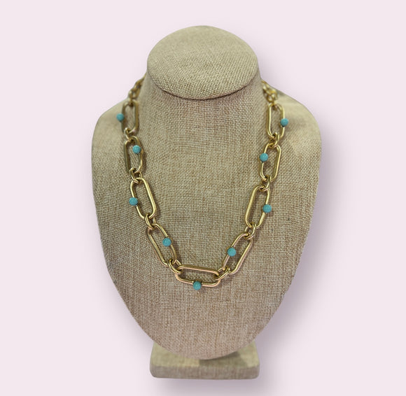 Turquoise & 22k Dipped Chain Necklace