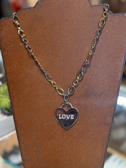 {Love} Heart Two-Tone Necklace