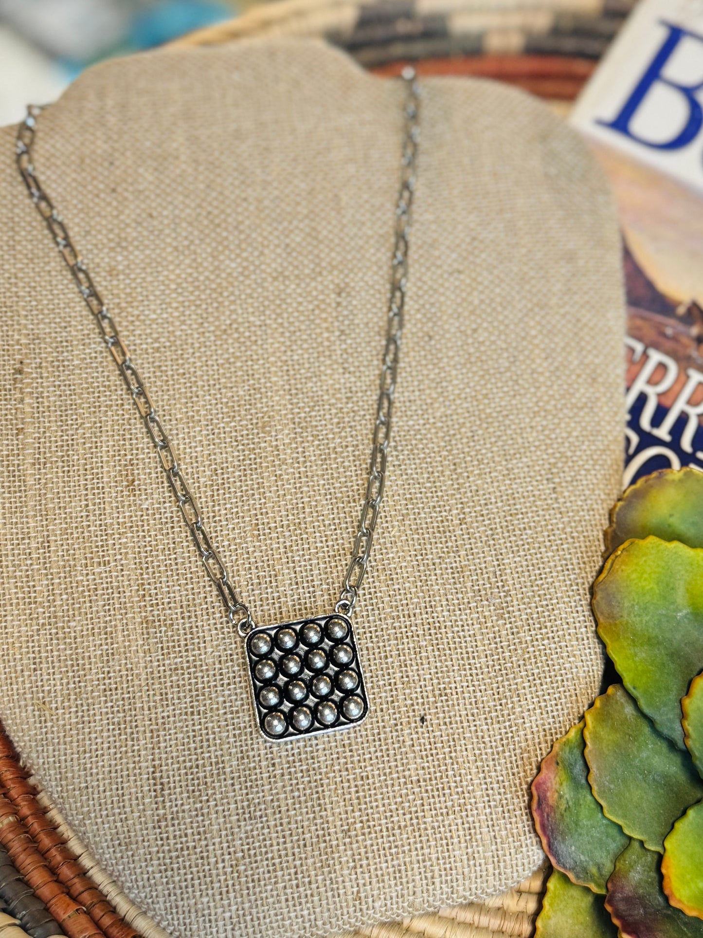 Silver Stud Square Necklace