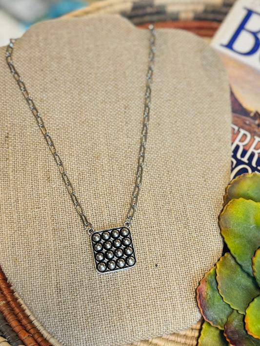 Silver Stud Square Necklace