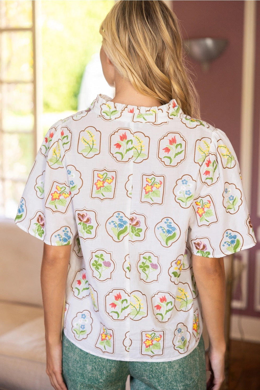 Framed Floral Embroidered Top