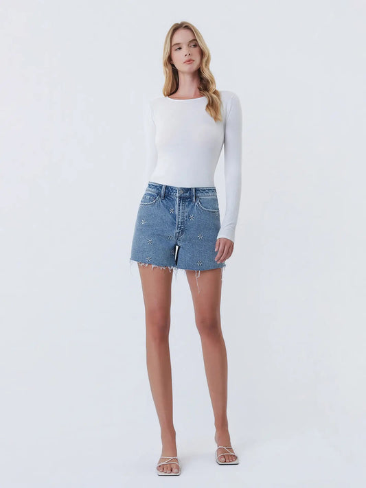 A-Line Floral Denim Shorts
