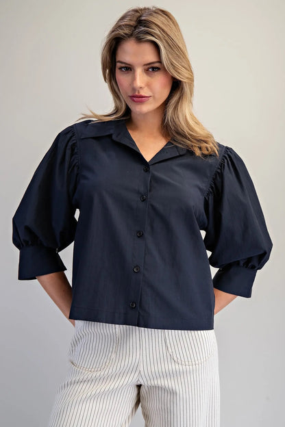 {Navy} Puff Sleeve Top
