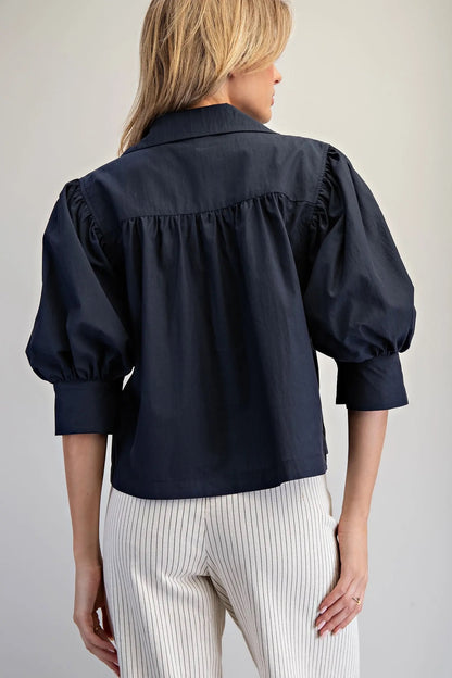 {Navy} Puff Sleeve Top