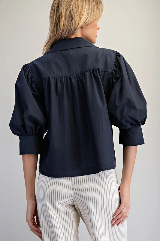 {Navy} Puff Sleeve Top
