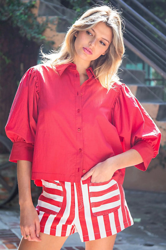 {Red} Puff Sleeve Top