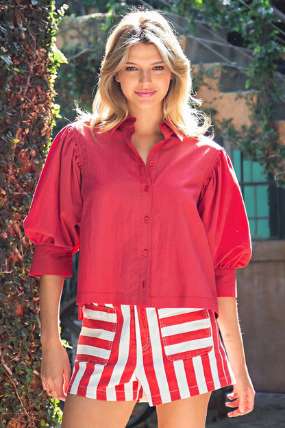 {Red} Puff Sleeve Top