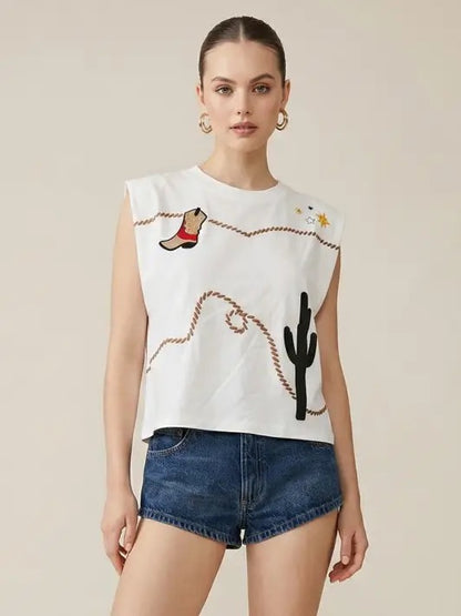 Western Embroidered Muscle Tank