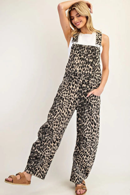 Leopard Denim Overalls