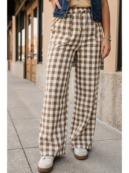 Gingham Elastic Waist Pant