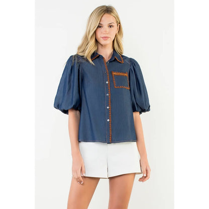 {Denim Dan} Puff Sleeve Top