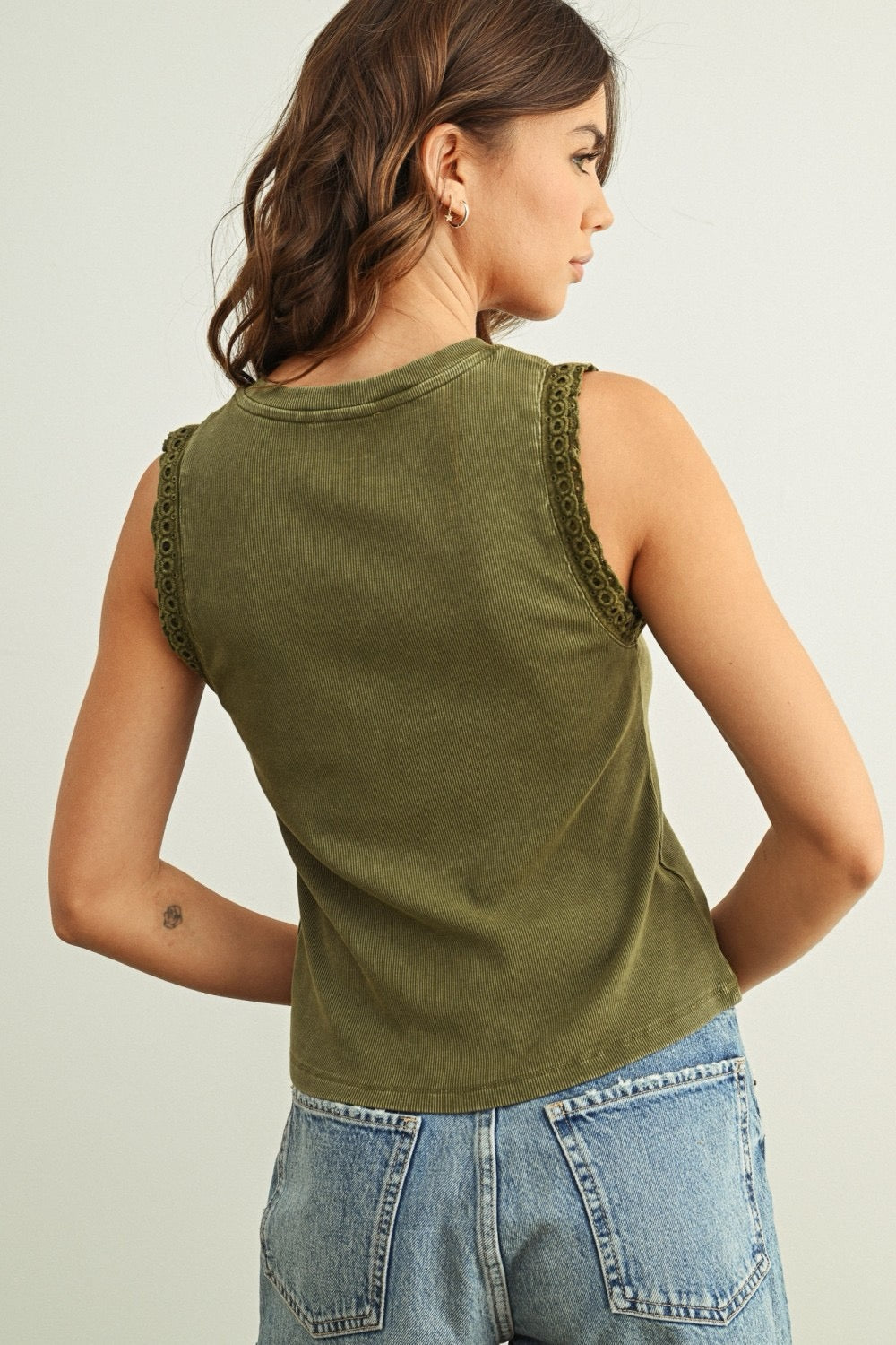 {Olive} Crochet Trim Tank