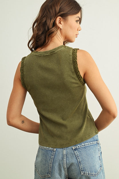 {Olive} Crochet Trim Tank