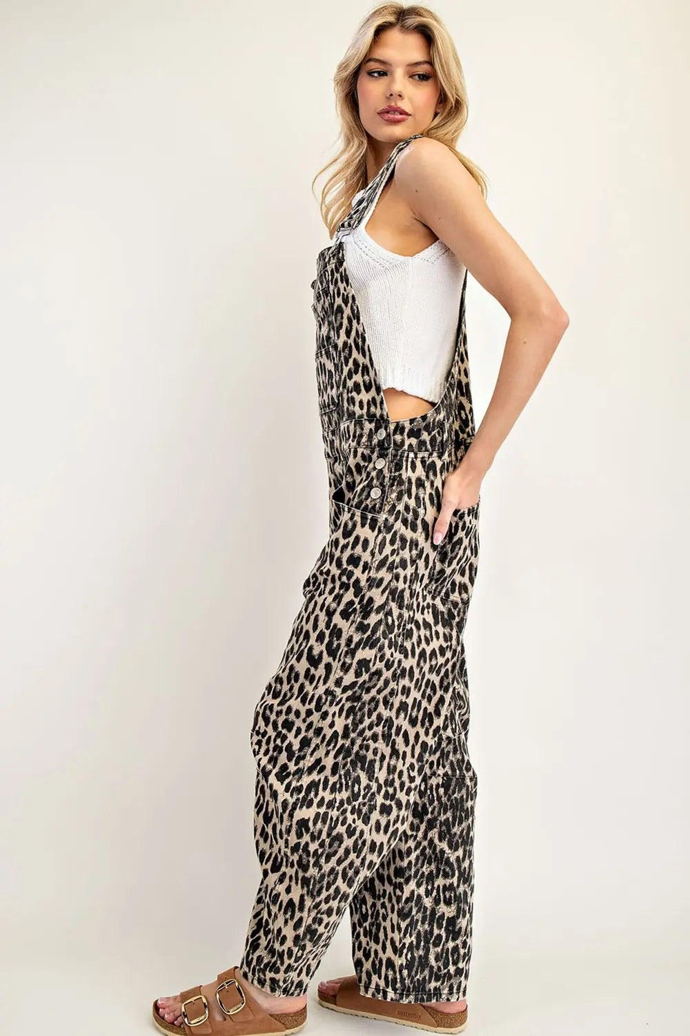 Leopard Denim Overalls