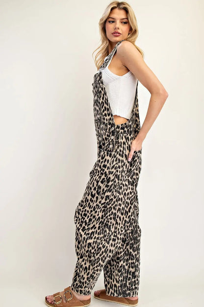Leopard Denim Overalls