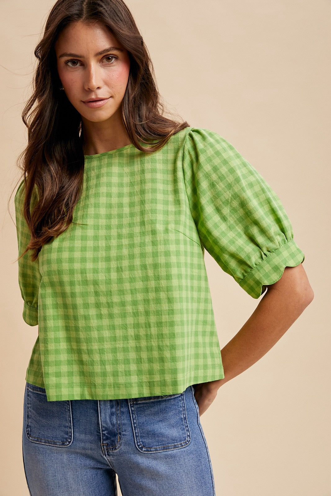 Plaid Puff Sleeve Blouse
