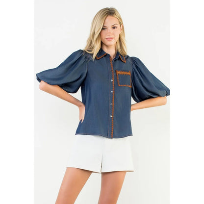{Denim Dan} Puff Sleeve Top