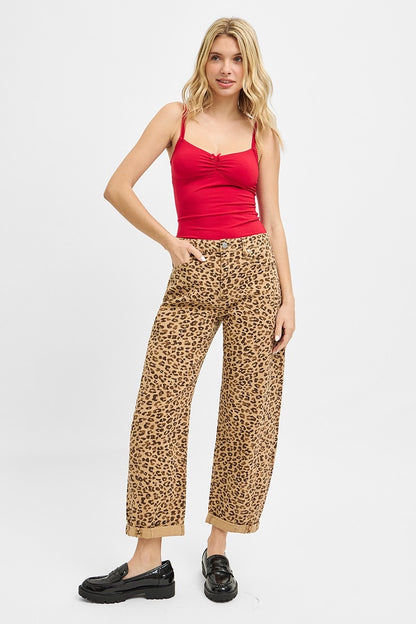 {Leopard} Risen Cropped Barrel Jean