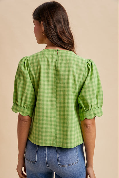 Plaid Puff Sleeve Blouse