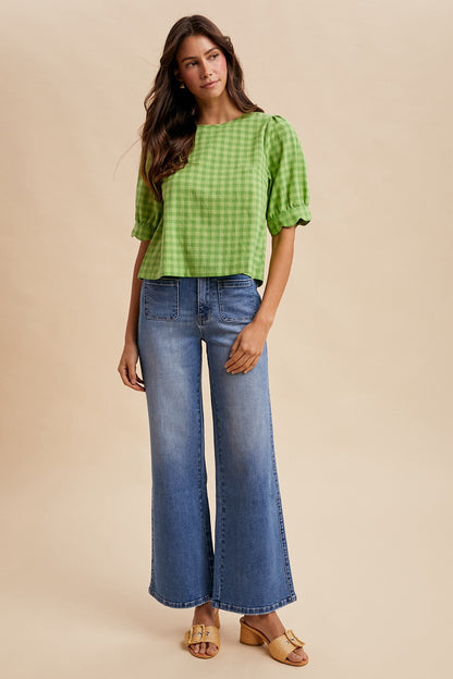 Plaid Puff Sleeve Blouse