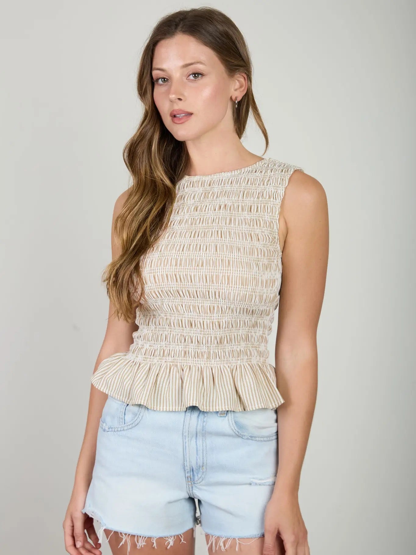 Stripe Sleeveless Smock Top {Khaki}