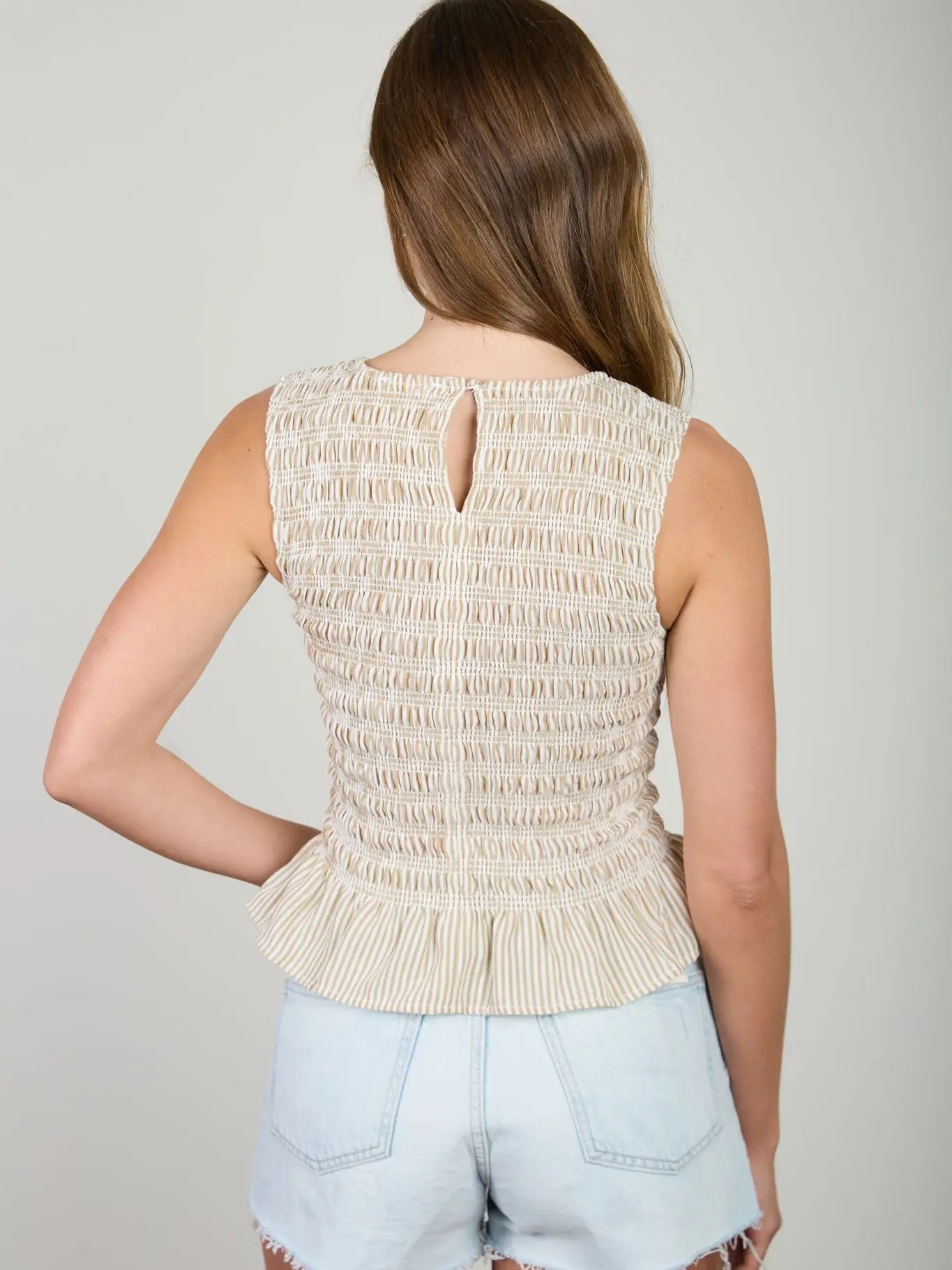 Stripe Sleeveless Smock Top {Khaki}