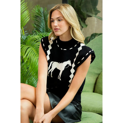 Sleeveless Horse Knit Top