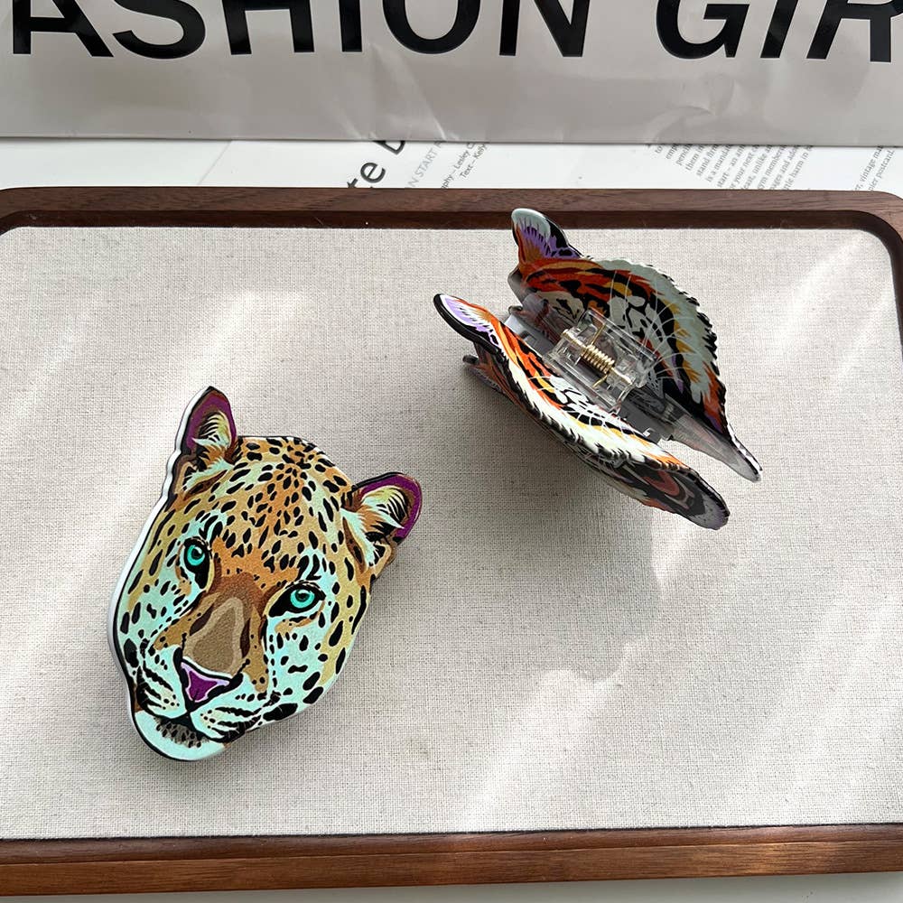 Tiger & Leopard Head Print Hair Claw Wild Animal