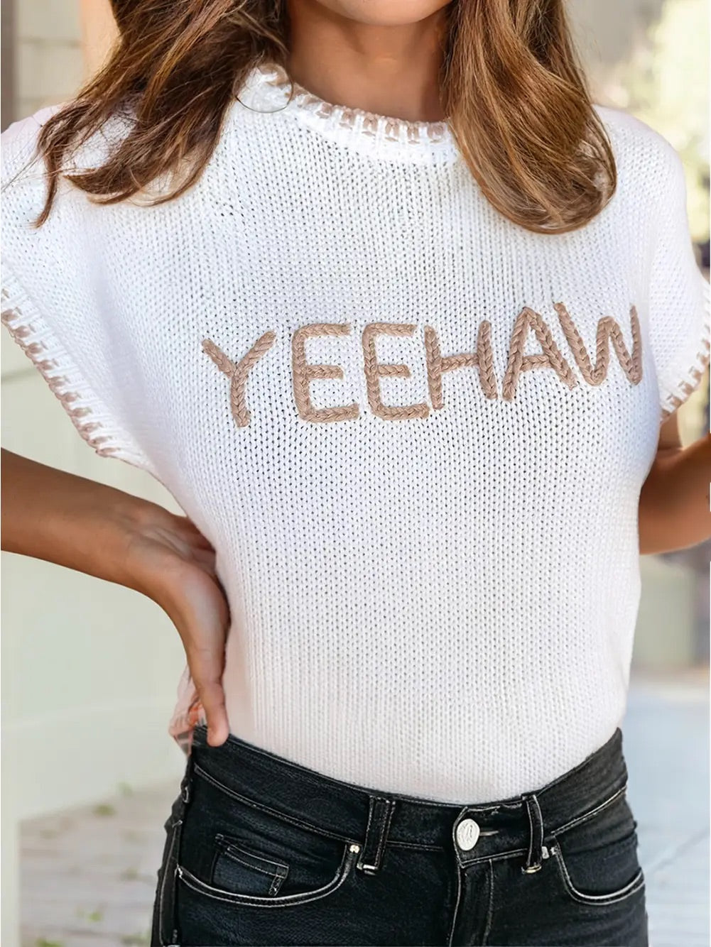 Yeehaw Stitched Sweater Top
