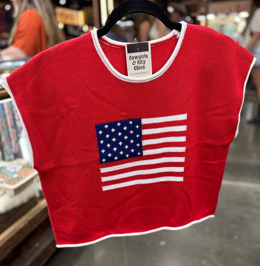 American Flag Knit Top - Cowgirls & City Chics