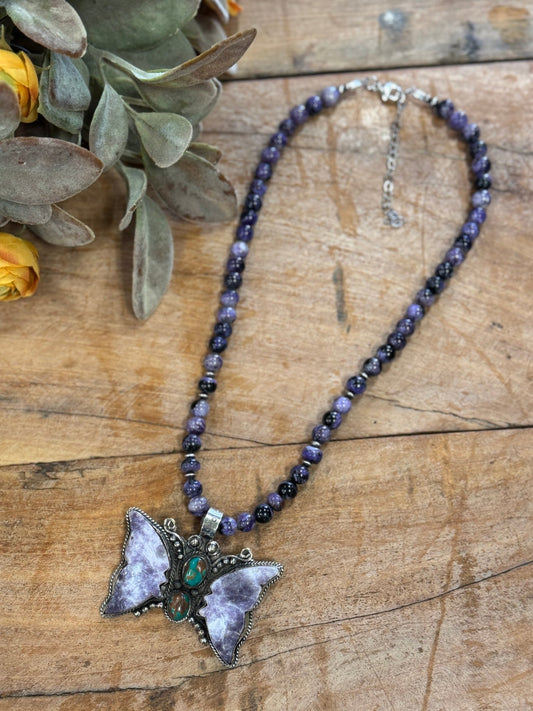 Amethyst & Kingman Butterfly Necklace - Cowgirls & City Chics