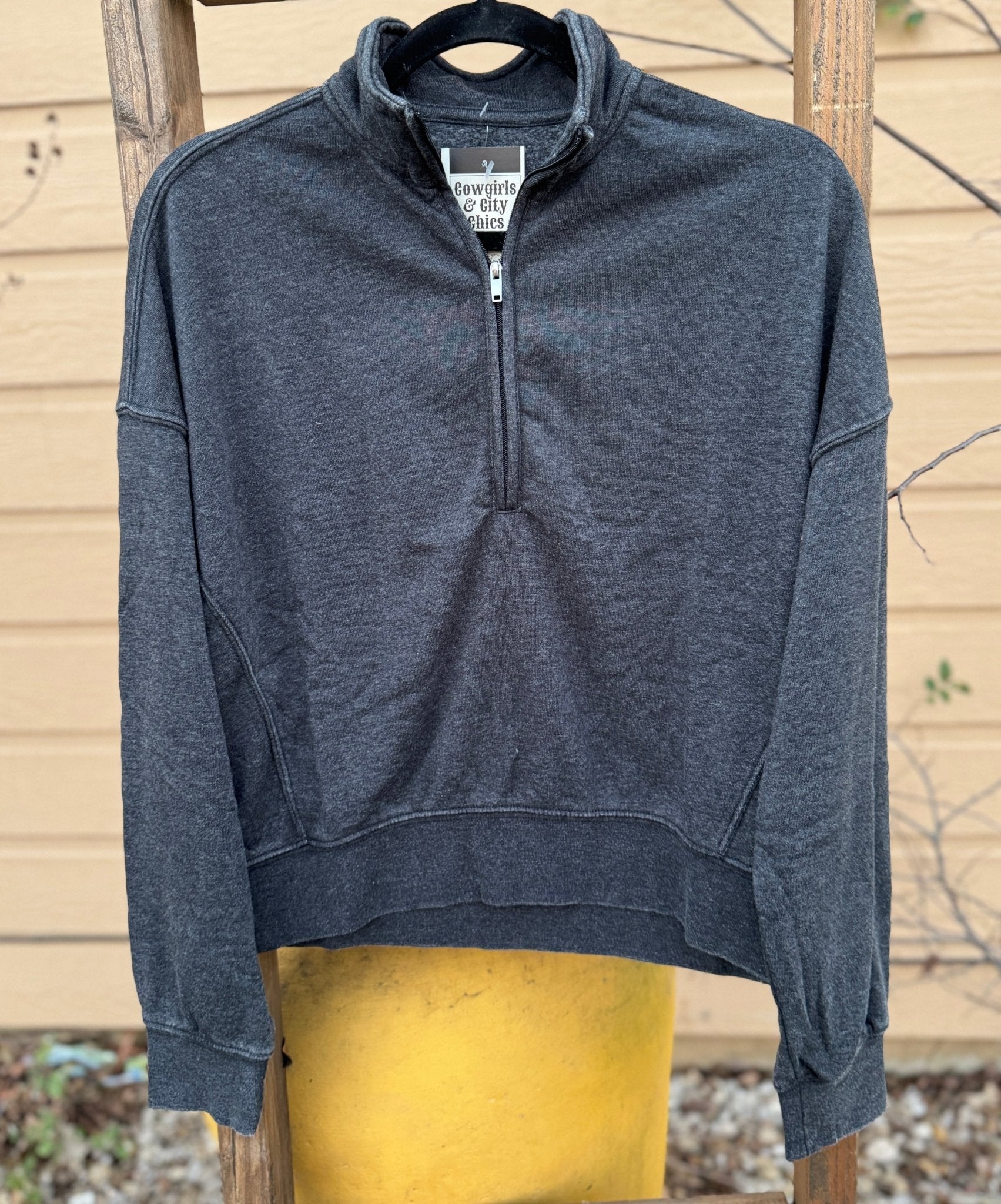 {Amy} Black 1/4 Zip Sweatshirt - Cowgirls & City Chics