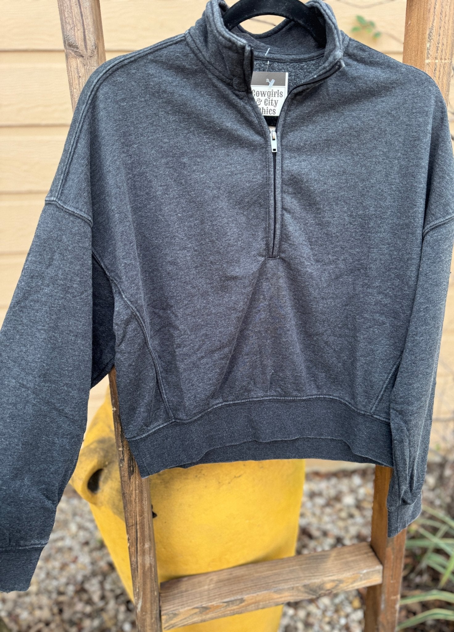{Amy} Black 1/4 Zip Sweatshirt - Cowgirls & City Chics