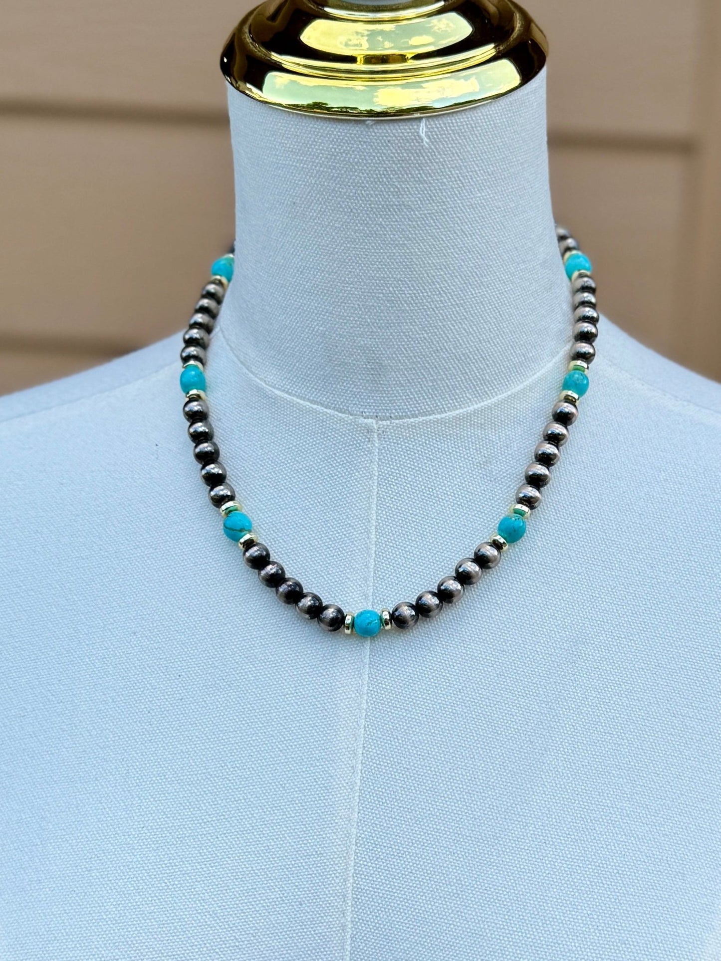 {Amy} Faux Pearl, Gold & Turquoise Necklace - Cowgirls & City Chics