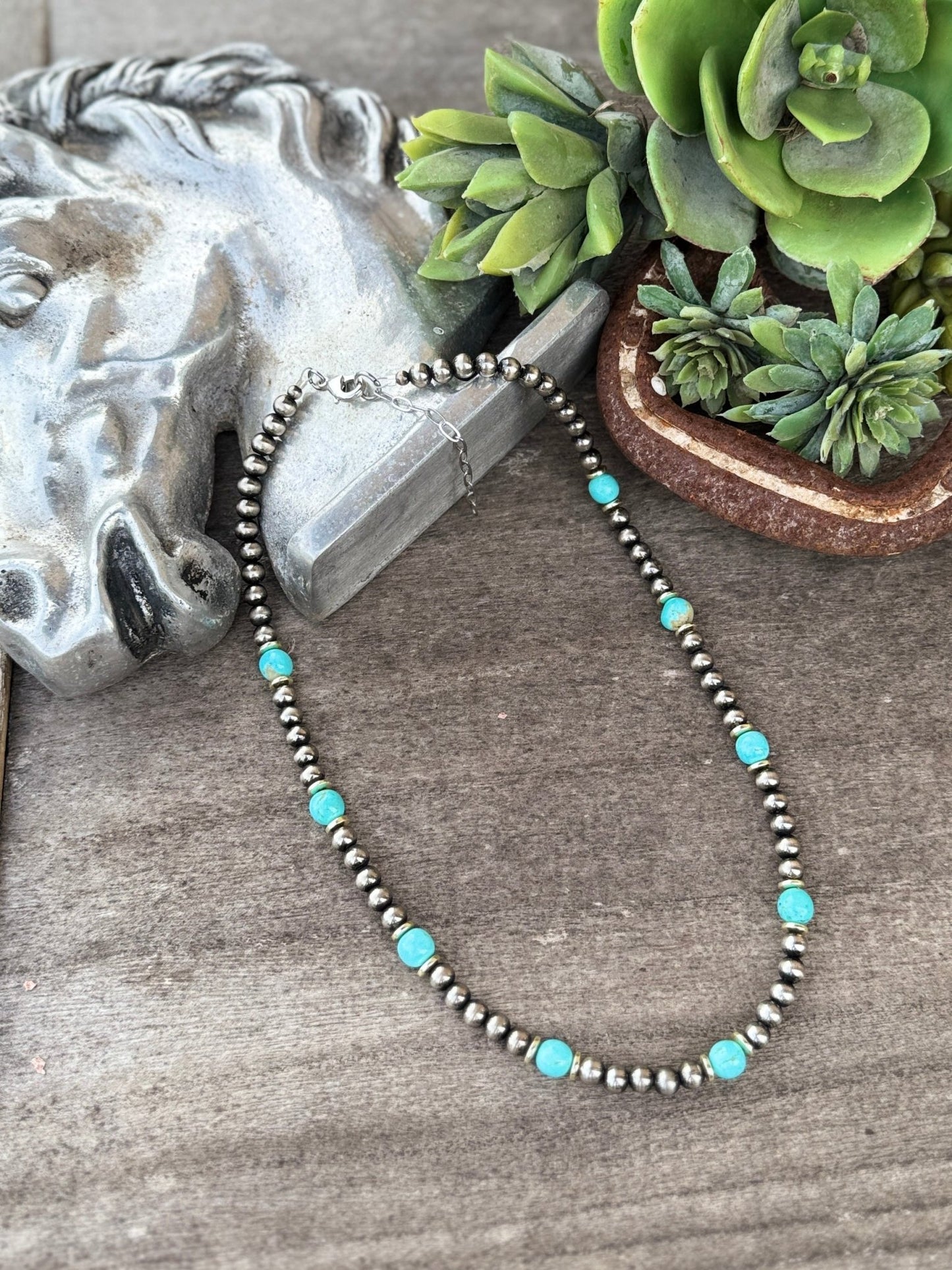 {Ashley} Faux Pearl, Gold & Turquoise Necklace - Cowgirls & City Chics