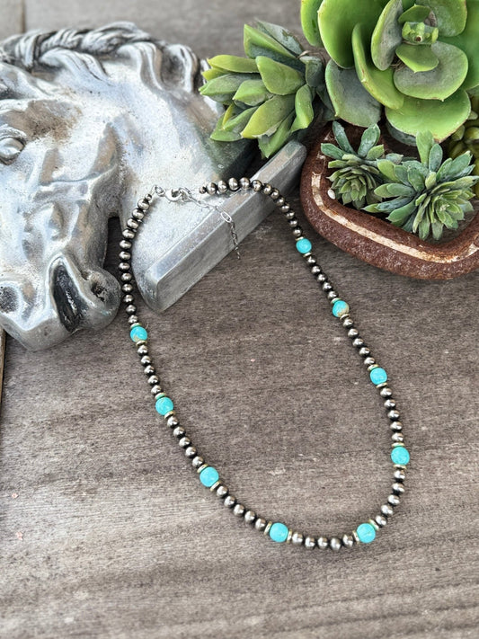 {Ashley} Faux Pearl, Gold & Turquoise Necklace - Cowgirls & City Chics
