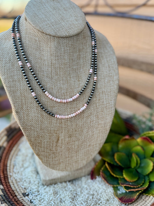 {Austin} Pink Conch Silver Bead Necklace - Cowgirls & City Chics