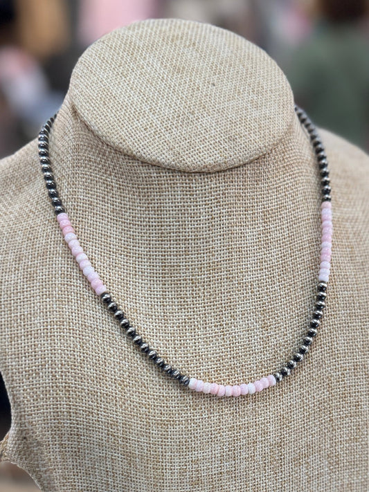 {Austin} Pink Conch Silver Bead Necklace - Cowgirls & City Chics
