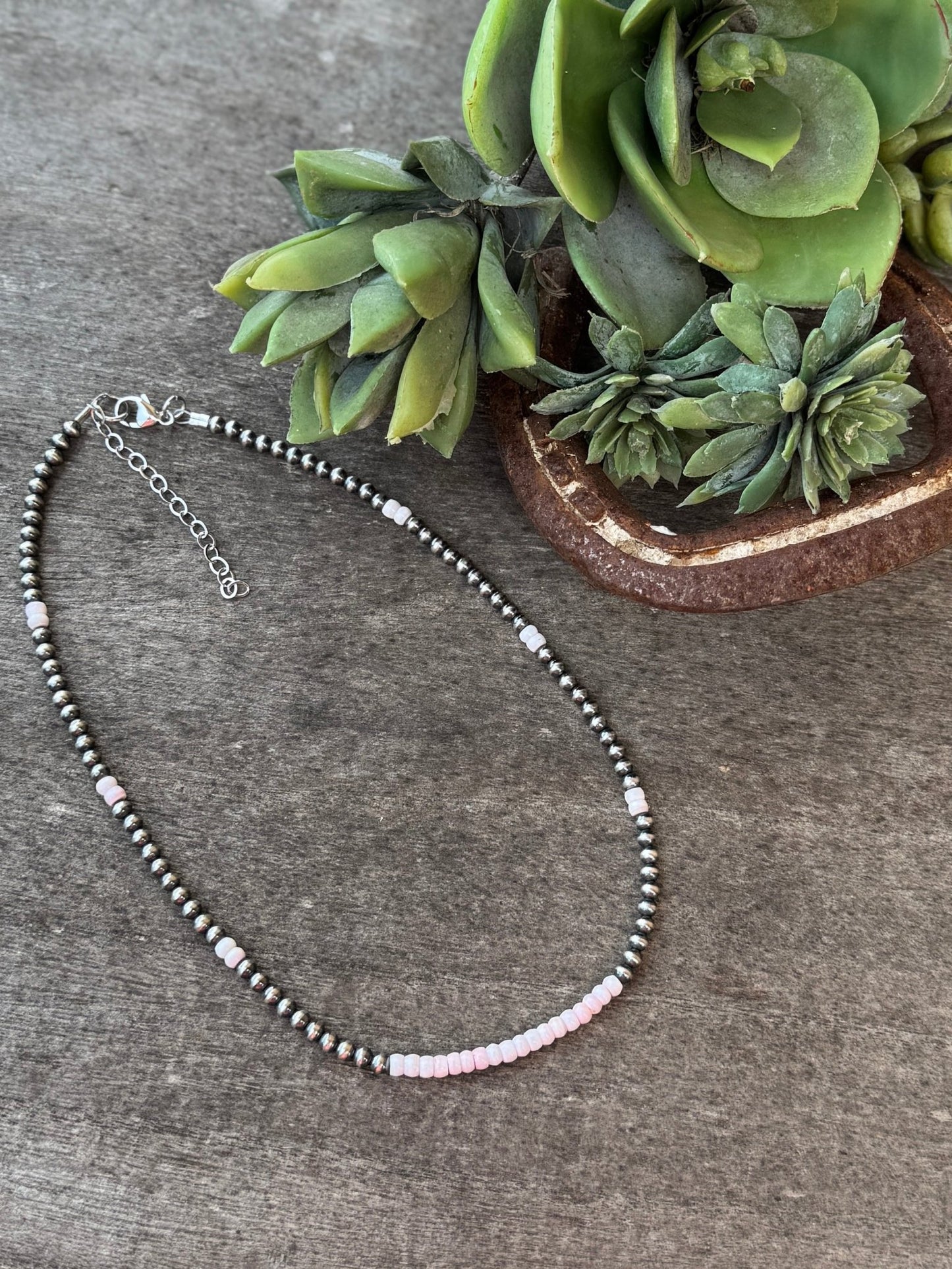 {Austin} Pink Conch Silver Bead Necklace - Cowgirls & City Chics
