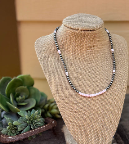 {Austin} Pink Conch Silver Bead Necklace - Cowgirls & City Chics