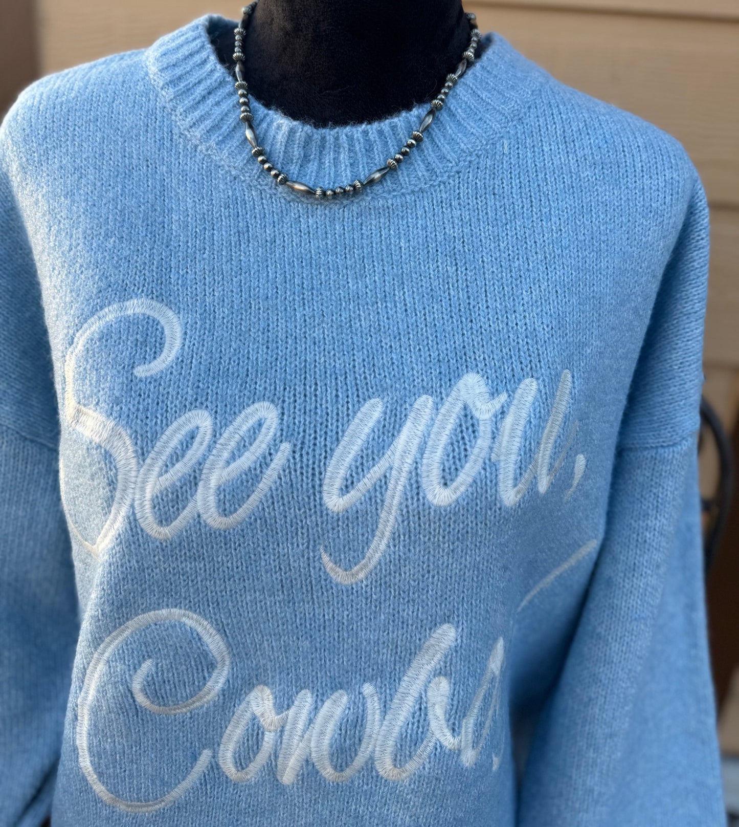Baby Blue Embroidered {See Ya Cowboy} Sweater - Cowgirls & City Chics