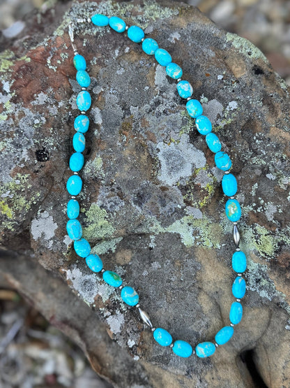 {Bella} Blue Turquoise & Barrel Pearl Necklace - Cowgirls & City Chics