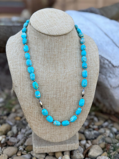 {Bella} Blue Turquoise & Barrel Pearl Necklace - Cowgirls & City Chics