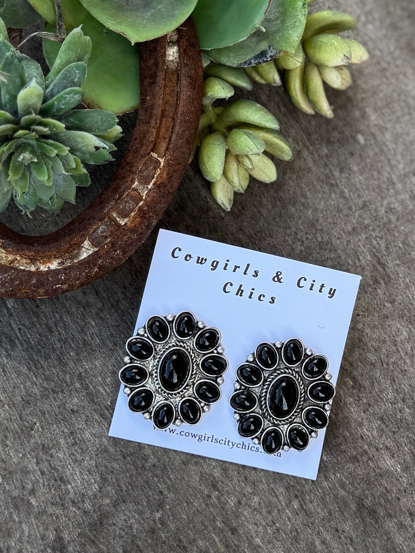 Black Concho Earrings - Cowgirls & City Chics