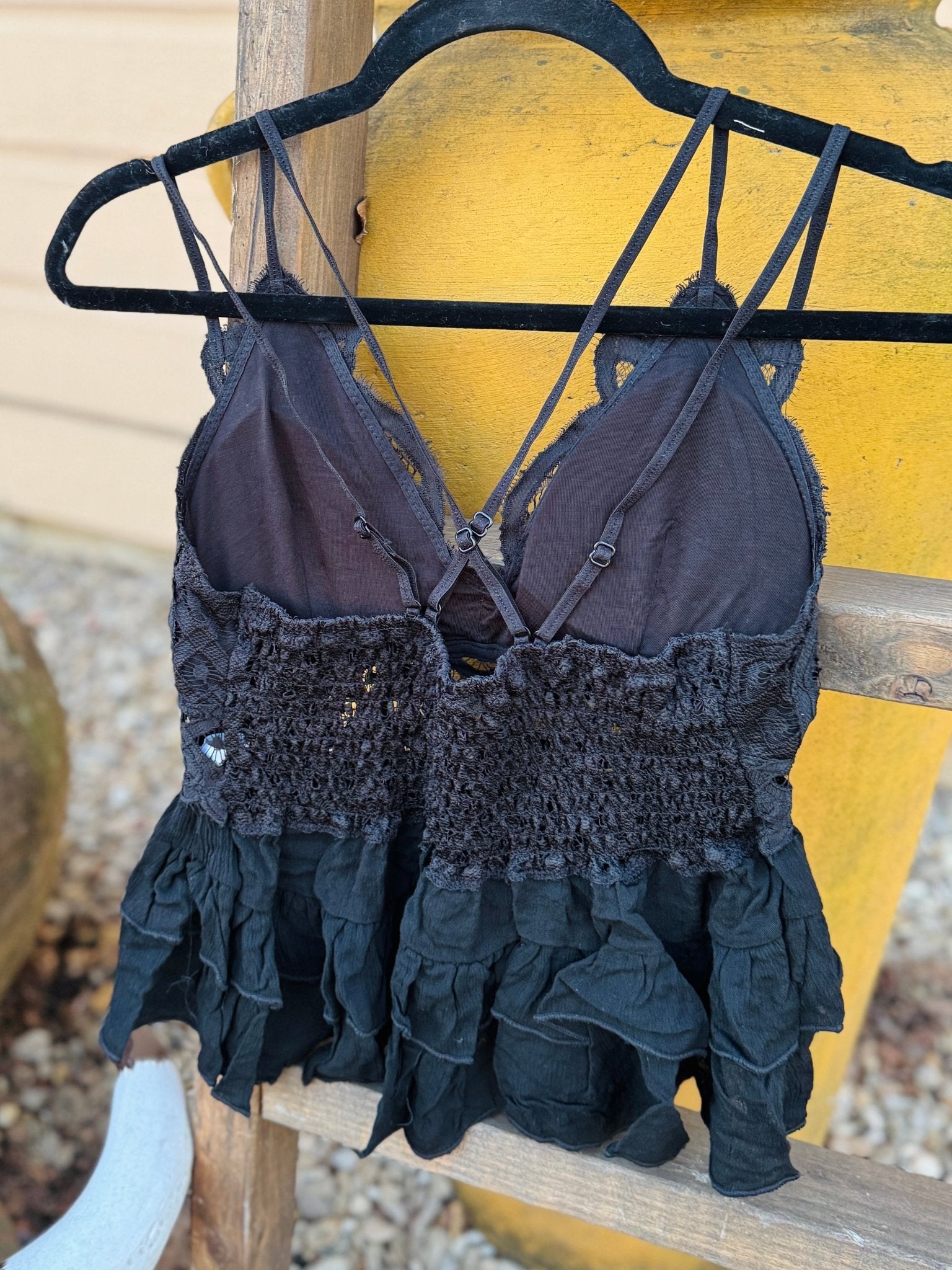 Black Crochet Ruffled Tank - Cowgirls & City Chics