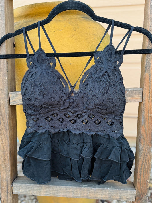 Black Crochet Ruffled Tank - Cowgirls & City Chics
