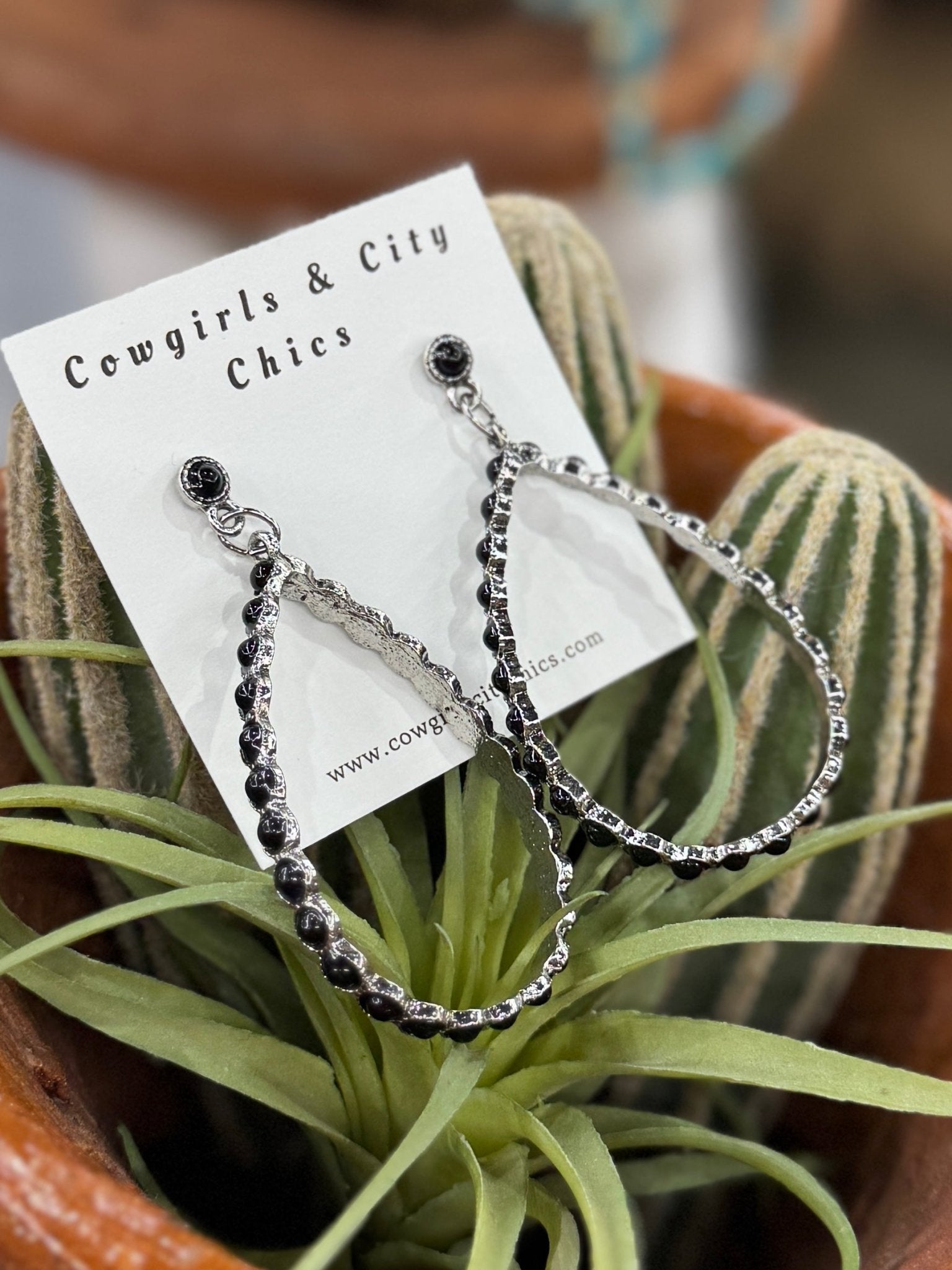 Black Drop Hoop Earrings - Cowgirls & City Chics