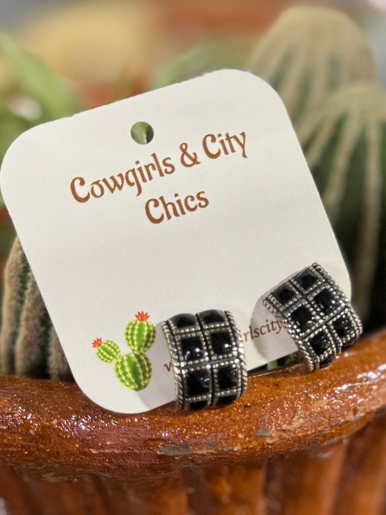 Black Onyx Half Hoop Earrings - Cowgirls & City Chics