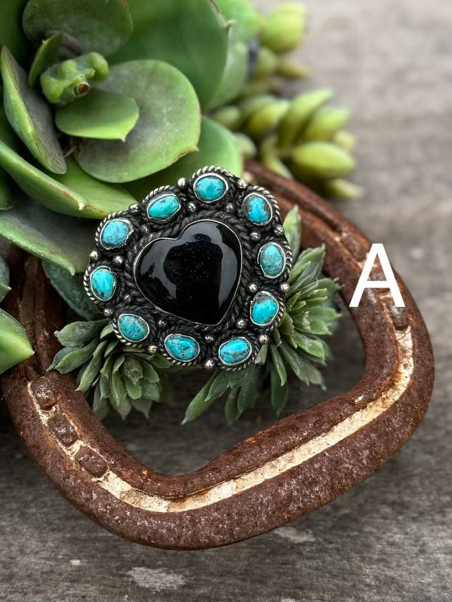 Black Onyx Heart Kingman Ring - Cowgirls & City Chics