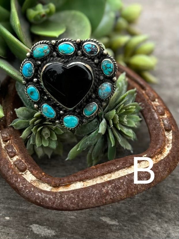 Black Onyx Heart Kingman Ring - Cowgirls & City Chics